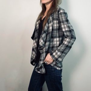 BB Dakota Cascading Front Plaid Flannel Cardigan Blazer Jacket size XS